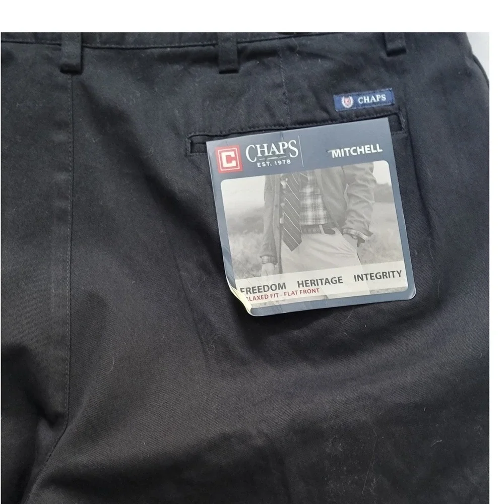 Chaps Mitchell Mens Black Relaxed Fit Flat Front Cotton Pants 40x32‎ NWT